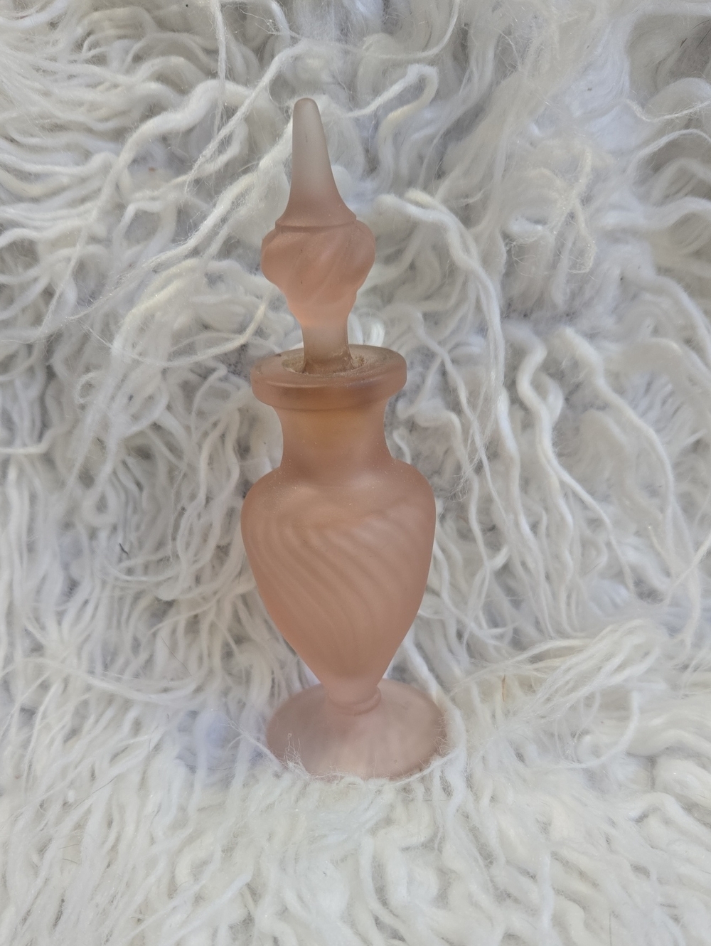 Rare Frosted Pink Glass Perfume Bottle with Swirl Design Glamour